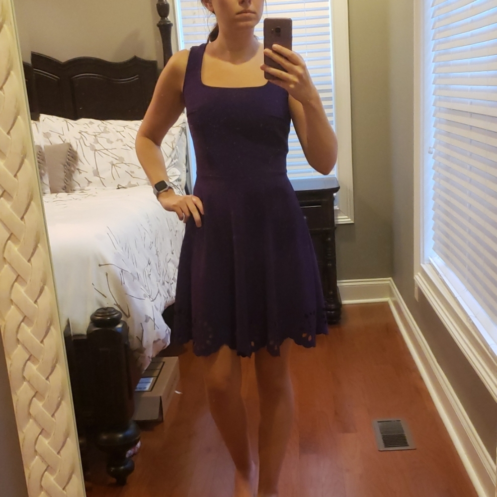Eyelet Getaway A Line dress in royal purple